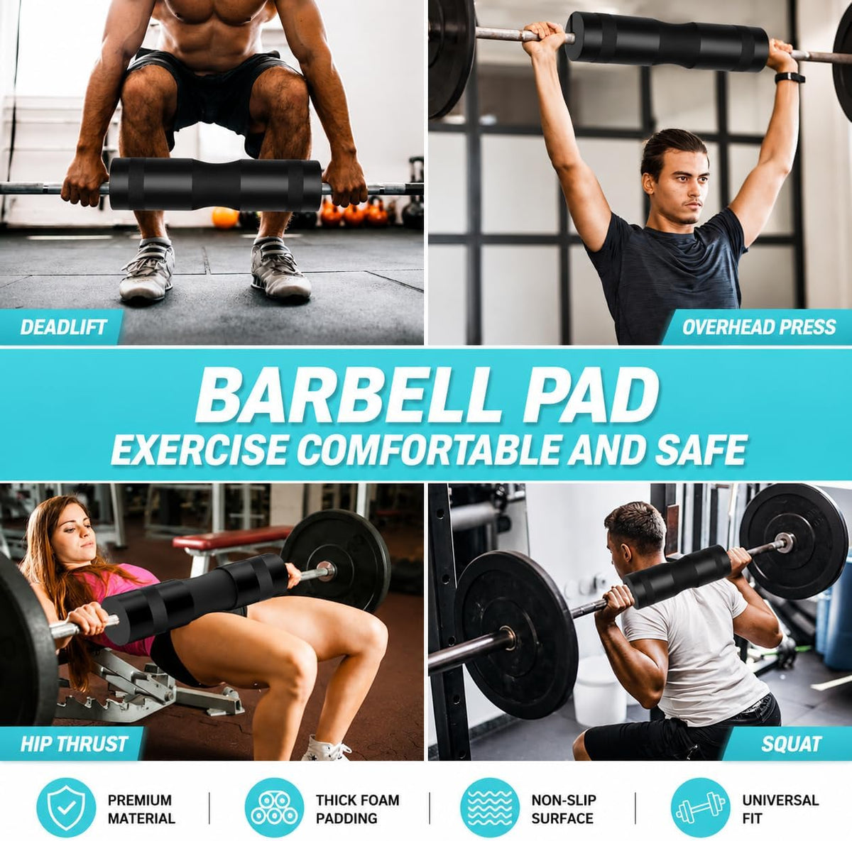 Ultimate Barbell Pad Set for Squats and Hip Thrusts – 9-Piece Foam Weight Lifting Kit with Ankle Straps, Resistance Bands, and Carry Bag