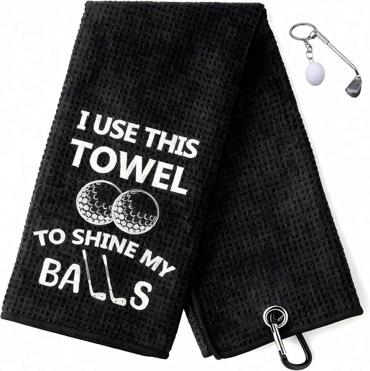 Ultimate Golf Towel & Keychain Set – Funny Microfiber Towel with Clip & Stainless Steel Golf Ball Keychain for Passionate Golfers