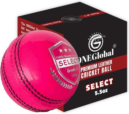 Select Leather Cricket Ball for Match, Practice & Training | Senior 5.5Oz & Junior 4.75Oz Genuine Leather Hard Cricket Balls in Red, White, Pink or Red&White