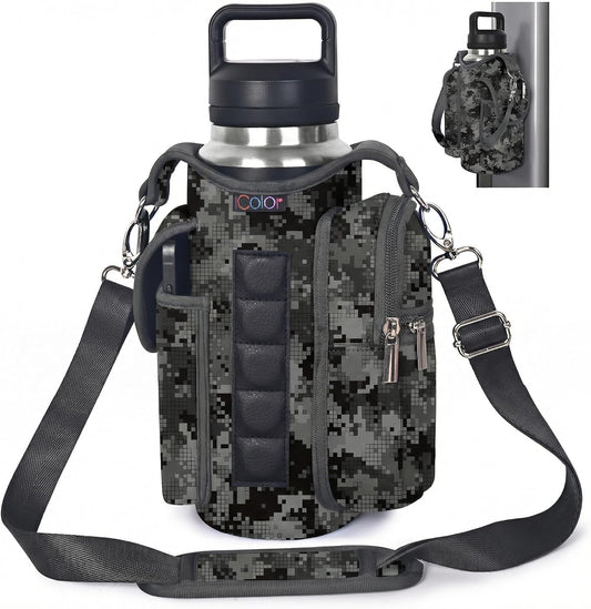 Magnetic Gym Bag Water Bottle Carrier Holder with Phone Pockets & Strap,Gym Magnetic Bag 5 Built-In Magnets Men Women Gym Accessories Organizer Sling Bottle Pouch Sleeve (Neoprene, Gray&Black)