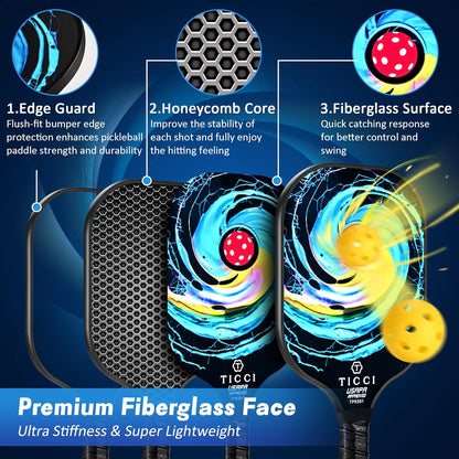 Pickleball Paddles Set of 2, USAPA Approved Fiberglass Pickleball Set with 4 Balls & Carry Bag, Lightweight Rackets for Beginners & Adults