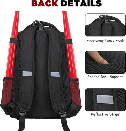Softball Bag,Baseball Bag with Shoes Compartment and 2 Bat Holders