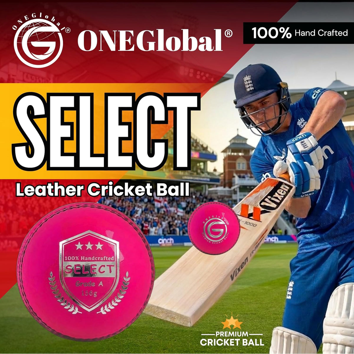 Select Leather Cricket Ball for Match, Practice & Training | Senior 5.5Oz & Junior 4.75Oz Genuine Leather Hard Cricket Balls in Red, White, Pink or Red&White