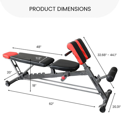Finer Form Multi-Functional FID Weight Bench for Full All-In-One Body Workout – Hyper Back Extension, Roman Chair, Adjustable Ab Sit up Bench, Incline Decline Bench, Flat Bench