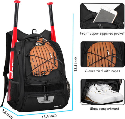 Softball Bag,Baseball Bag with Shoes Compartment and 2 Bat Holders
