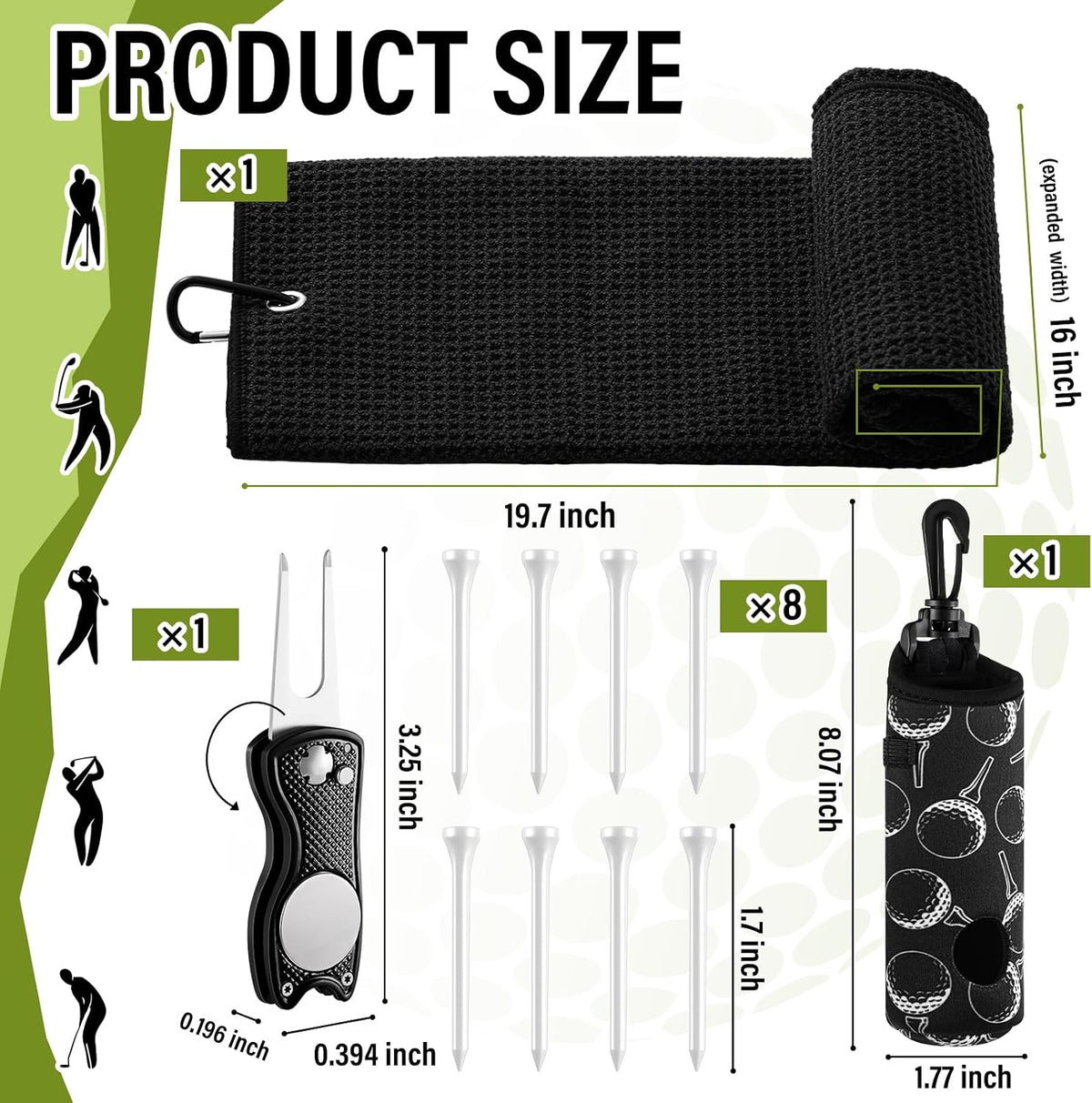 Ultimate 12-Piece Golf Accessories Kit for Women – Stylish Black Golf Tees, Towel, Ball Bag, and More!