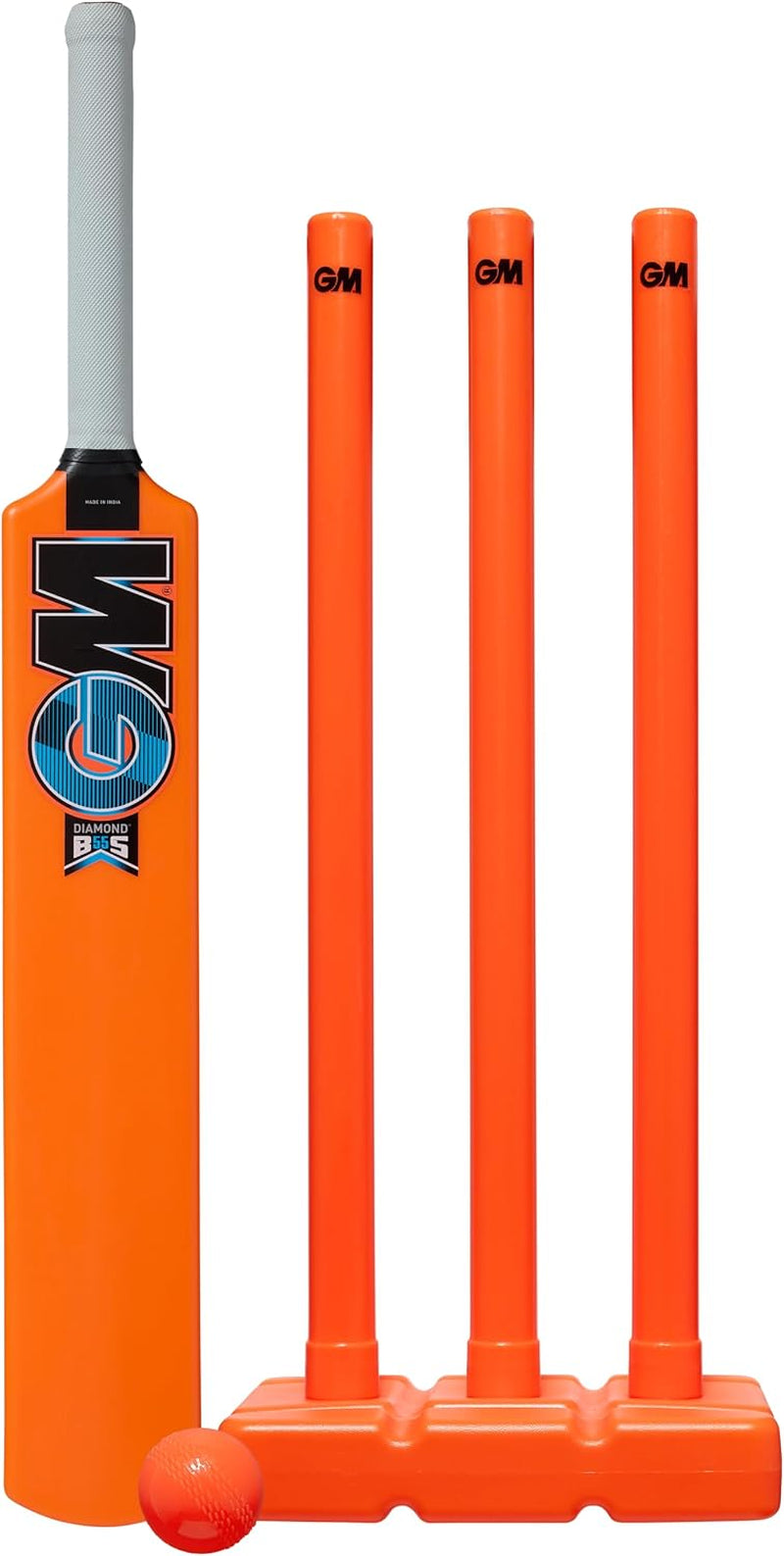 GM Kids Cricket Set | Rubber Grip Bat, Soft Ball & Wicket Stumps | Moulded Plastic All-Weather | for Children Ages 4-8 or 8-11