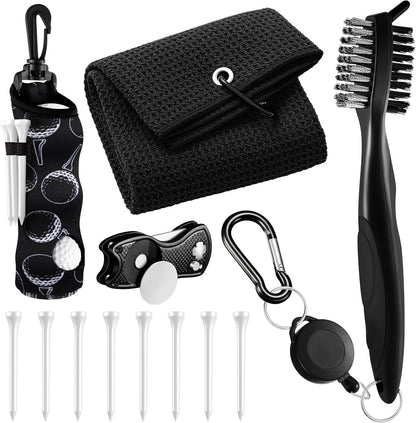 Ultimate 12-Piece Golf Accessories Kit for Women – Stylish Black Golf Tees, Towel, Ball Bag, and More!