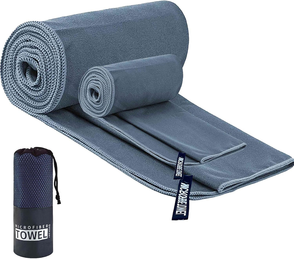 2 Pack Absorbent Gym Towels for Working Out Sweat Microfiber Camping Towels for Body Quick Dry Gym Towel with Bag for Sport, Camping, Swimming (Navy)