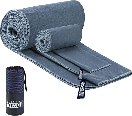 2 Pack Absorbent Gym Towels for Working Out Sweat Microfiber Camping Towels for Body Quick Dry Gym Towel with Bag for Sport, Camping, Swimming (Navy)