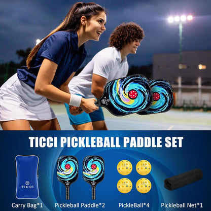 Pickleball Paddles Set of 2, USAPA Approved Fiberglass Pickleball Set with 4 Balls & Carry Bag, Lightweight Rackets for Beginners & Adults