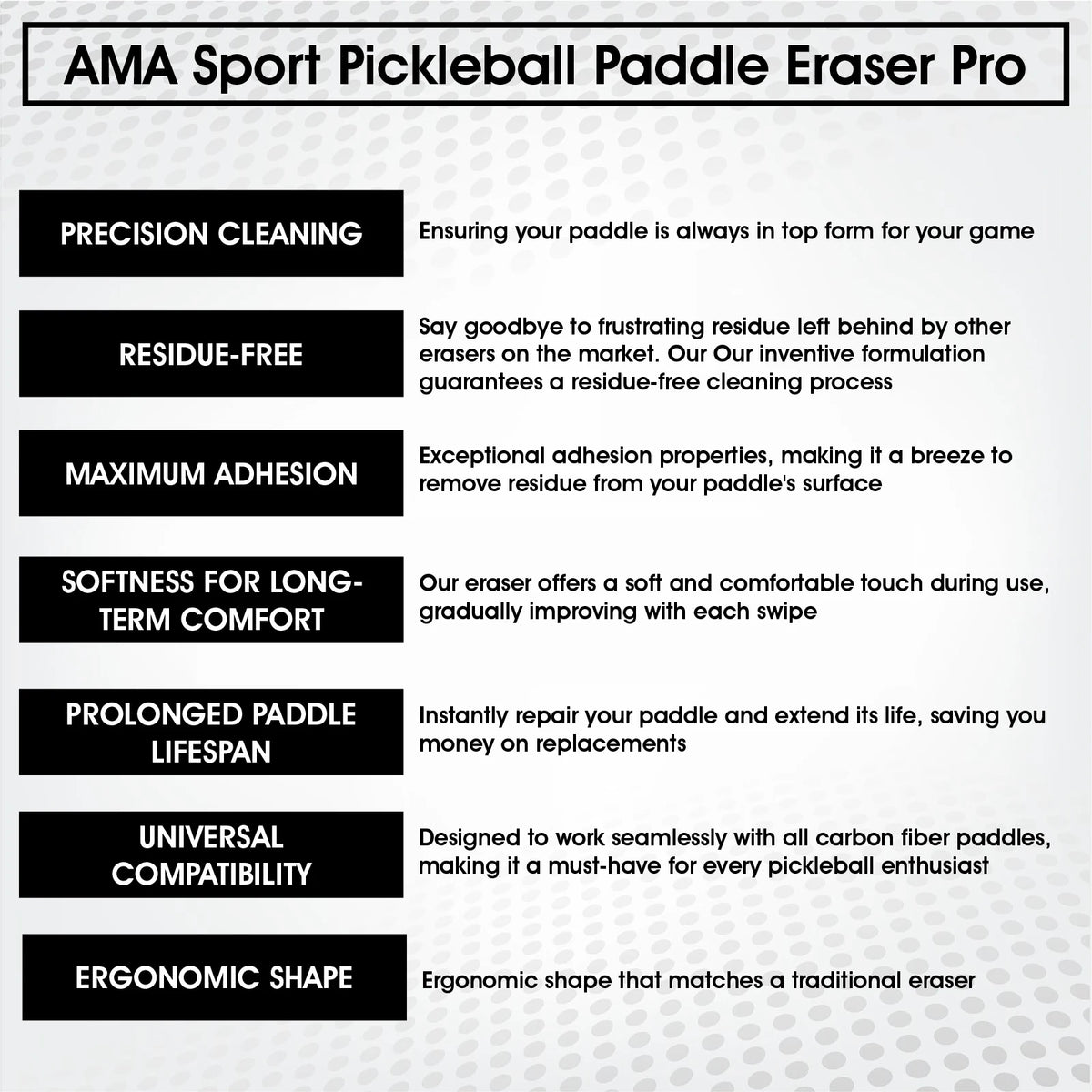 AMASPORT Pickleball Paddle Eraser Rubber Cleaner Erase Stain & Scratche Durable Effective Cleaning Pickleball Racket Accessories