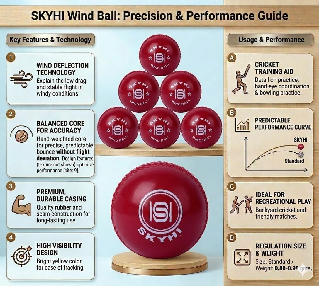 Wind Cricket Balls - Soft Practice Training Wind Cricket Balls for Indoor & Outdoor - Soft Practice Training Cricket Ball for Cricket Coaching Bowling Pack of 6