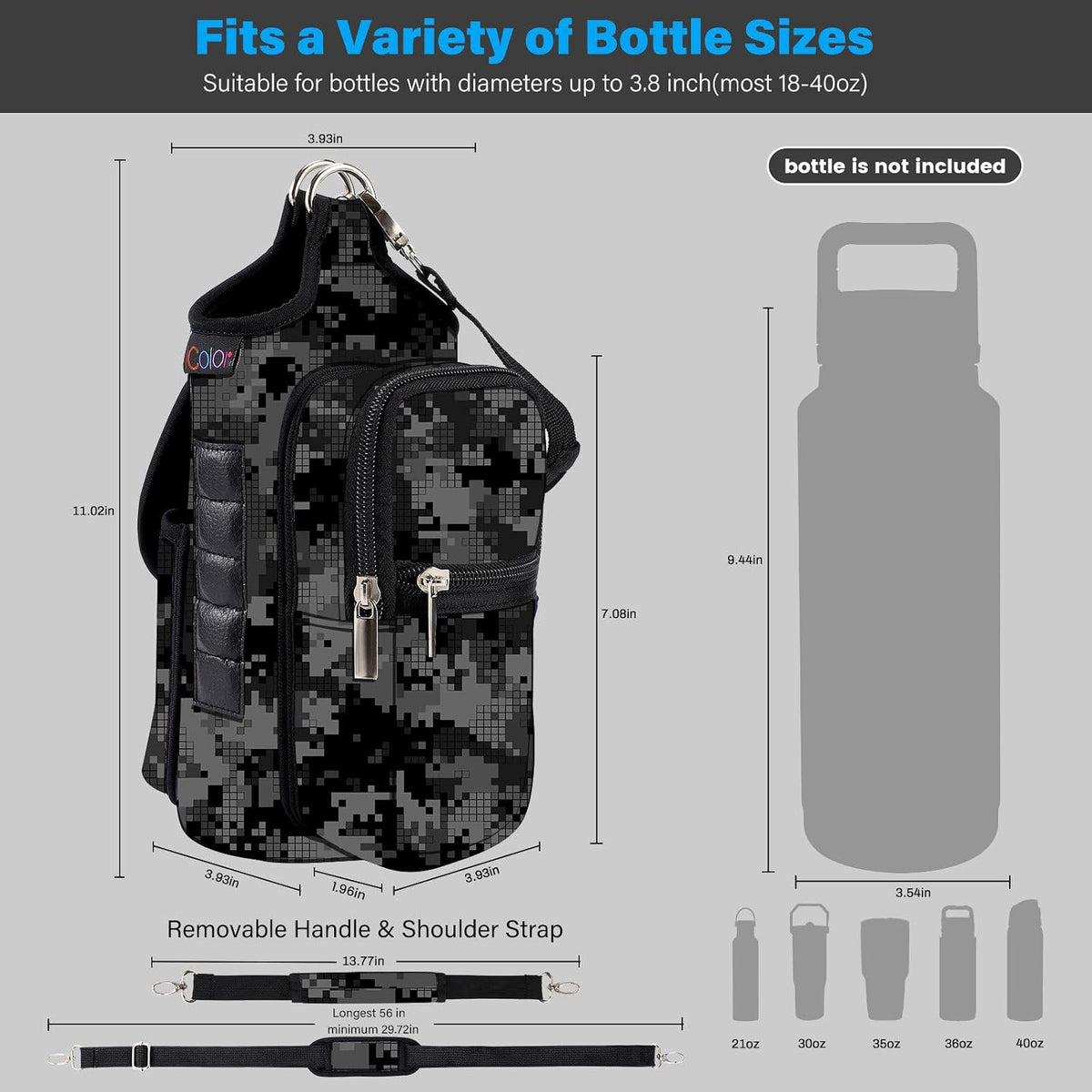 Magnetic Gym Bag Water Bottle Carrier Holder with Phone Pockets & Strap,Gym Magnetic Bag 5 Built-In Magnets Men Women Gym Accessories Organizer Sling Bottle Pouch Sleeve (Neoprene, Gray&Black)