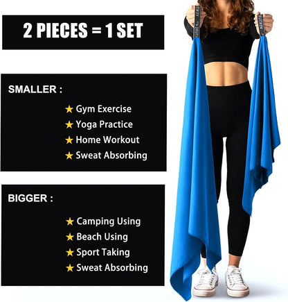 2 Pack Absorbent Gym Towels for Working Out Sweat Microfiber Camping Towels for Body Quick Dry Gym Towel with Bag for Sport, Camping, Swimming (Navy)
