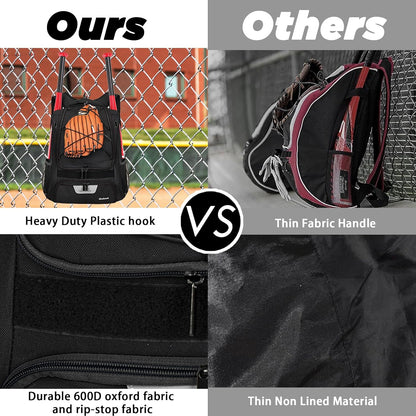 Softball Bag,Baseball Bag with Shoes Compartment and 2 Bat Holders