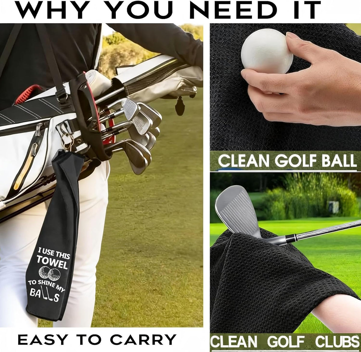 Ultimate Golf Towel & Keychain Set – Funny Microfiber Towel with Clip & Stainless Steel Golf Ball Keychain for Passionate Golfers