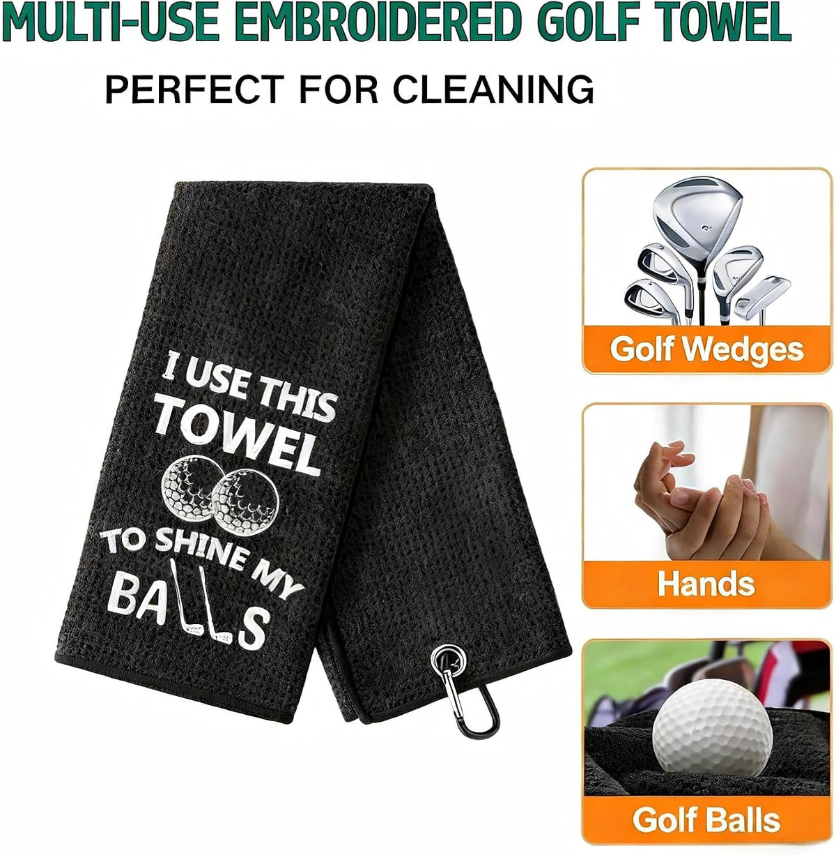 Ultimate Golf Towel & Keychain Set – Funny Microfiber Towel with Clip & Stainless Steel Golf Ball Keychain for Passionate Golfers