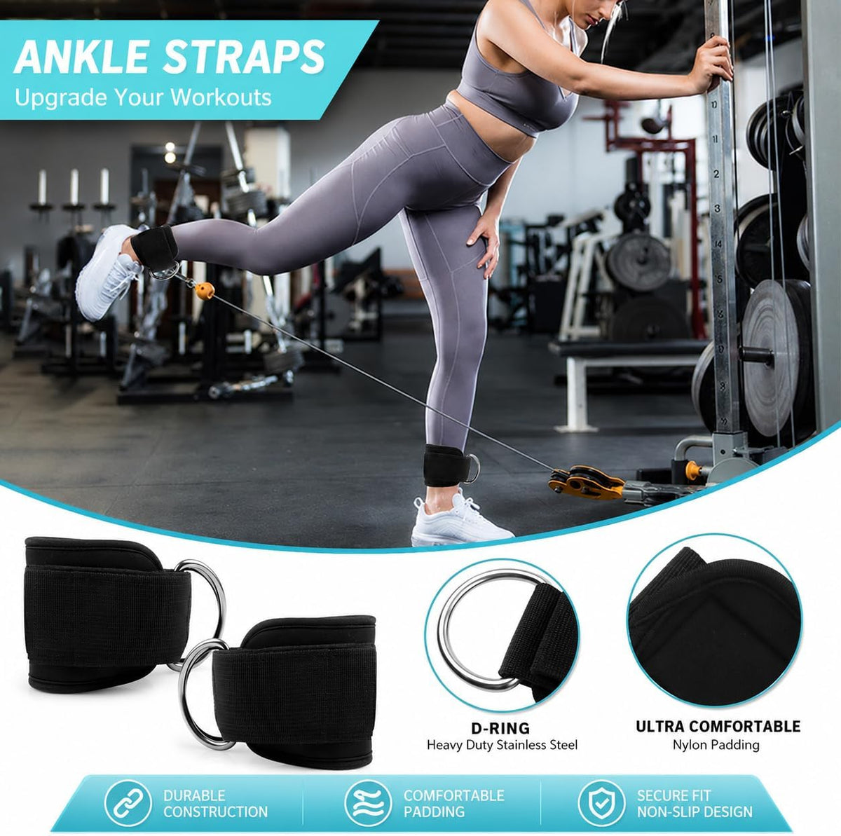Ultimate Barbell Pad Set for Squats and Hip Thrusts – 9-Piece Foam Weight Lifting Kit with Ankle Straps, Resistance Bands, and Carry Bag