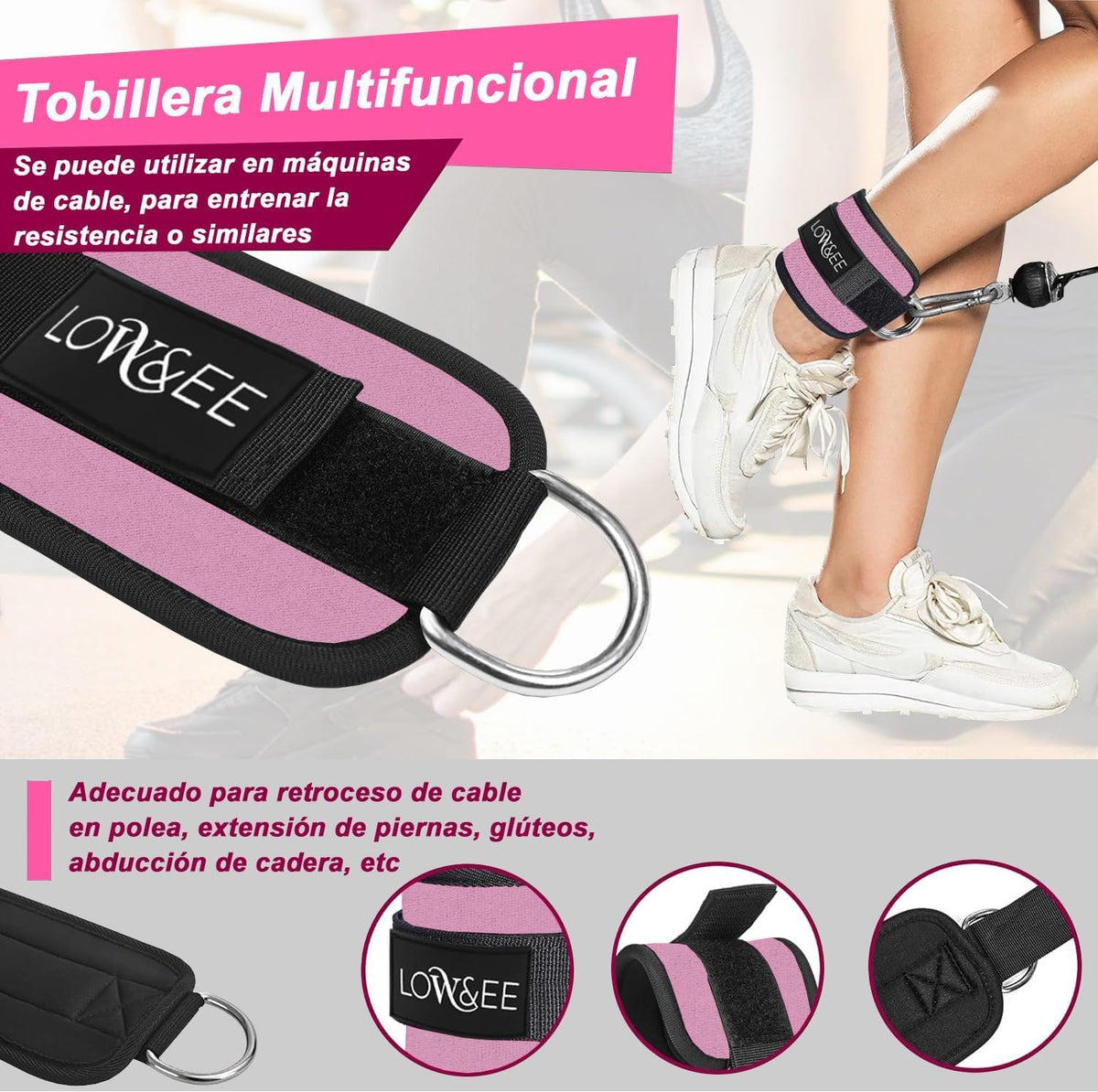® 2 Pack Ankle Pulleys Gym - Ankle Brace for Pulley Padded with Velcro for Women and Men - Gym Ankle Strap for Cable Machine Fitness and Gym - Gym