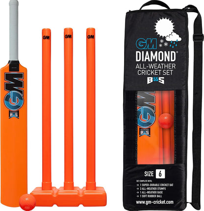 GM Kids Cricket Set | Rubber Grip Bat, Soft Ball & Wicket Stumps | Moulded Plastic All-Weather | for Children Ages 4-8 or 8-11