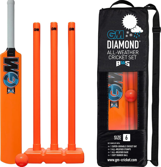 GM Kids Cricket Set | Rubber Grip Bat, Soft Ball & Wicket Stumps | Moulded Plastic All-Weather | for Children Ages 4-8 or 8-11