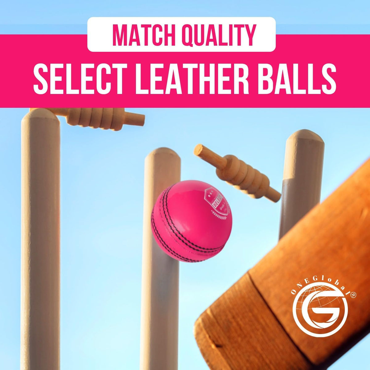 Select Leather Cricket Ball for Match, Practice & Training | Senior 5.5Oz & Junior 4.75Oz Genuine Leather Hard Cricket Balls in Red, White, Pink or Red&White