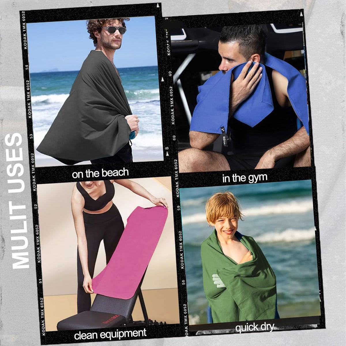 2 Pack Absorbent Gym Towels for Working Out Sweat Microfiber Camping Towels for Body Quick Dry Gym Towel with Bag for Sport, Camping, Swimming (Navy)
