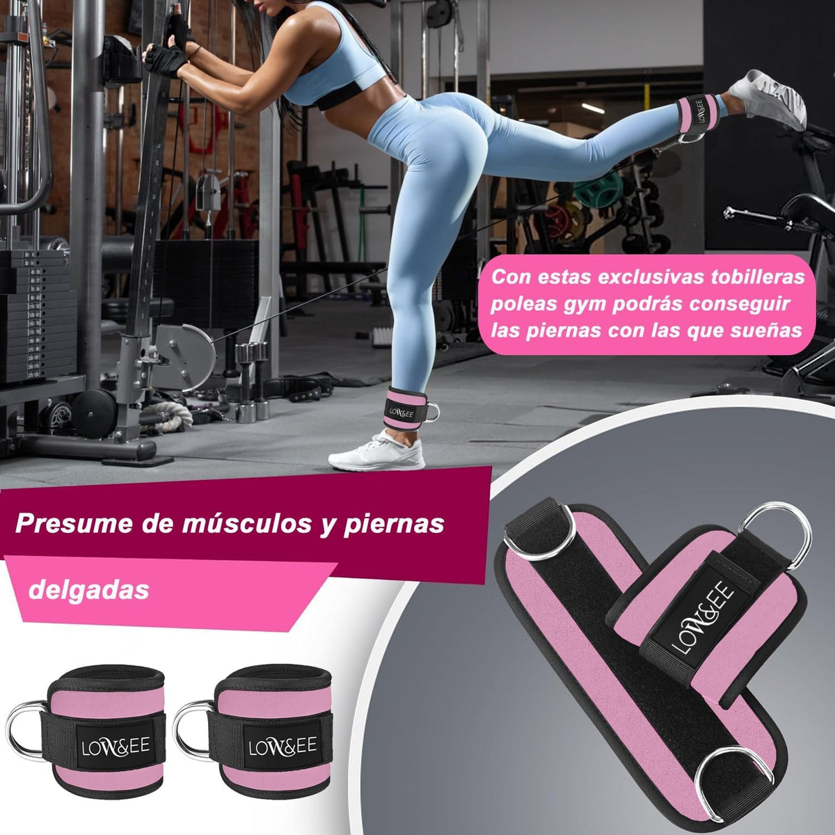 ® 2 Pack Ankle Pulleys Gym - Ankle Brace for Pulley Padded with Velcro for Women and Men - Gym Ankle Strap for Cable Machine Fitness and Gym - Gym