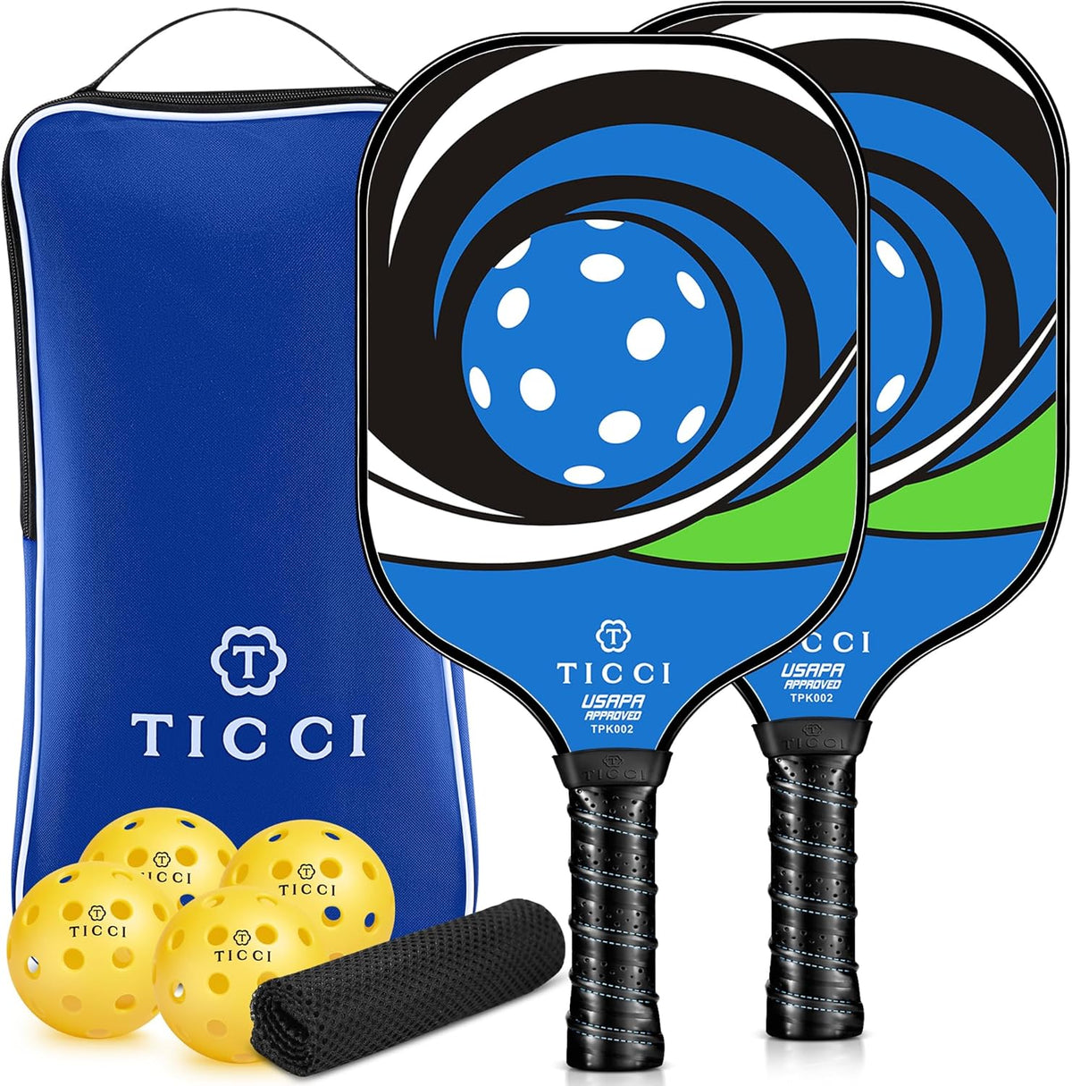 Pickleball Paddles Set of 2, USAPA Approved Fiberglass Pickleball Set with 4 Balls & Carry Bag, Lightweight Rackets for Beginners & Adults