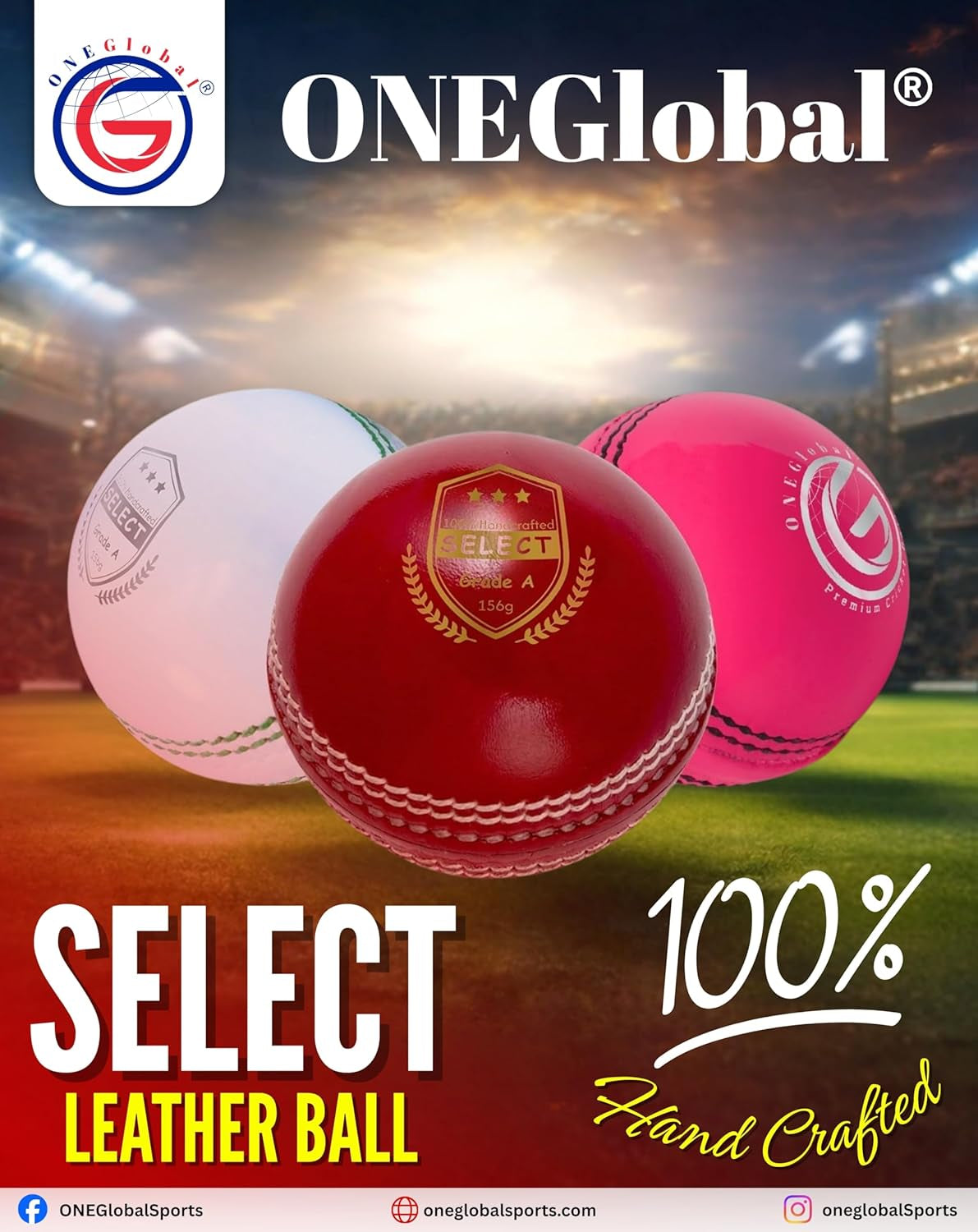 Select Leather Cricket Ball for Match, Practice & Training | Senior 5.5Oz & Junior 4.75Oz Genuine Leather Hard Cricket Balls in Red, White, Pink or Red&White