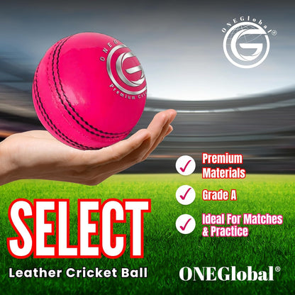 Select Leather Cricket Ball for Match, Practice & Training | Senior 5.5Oz & Junior 4.75Oz Genuine Leather Hard Cricket Balls in Red, White, Pink or Red&White